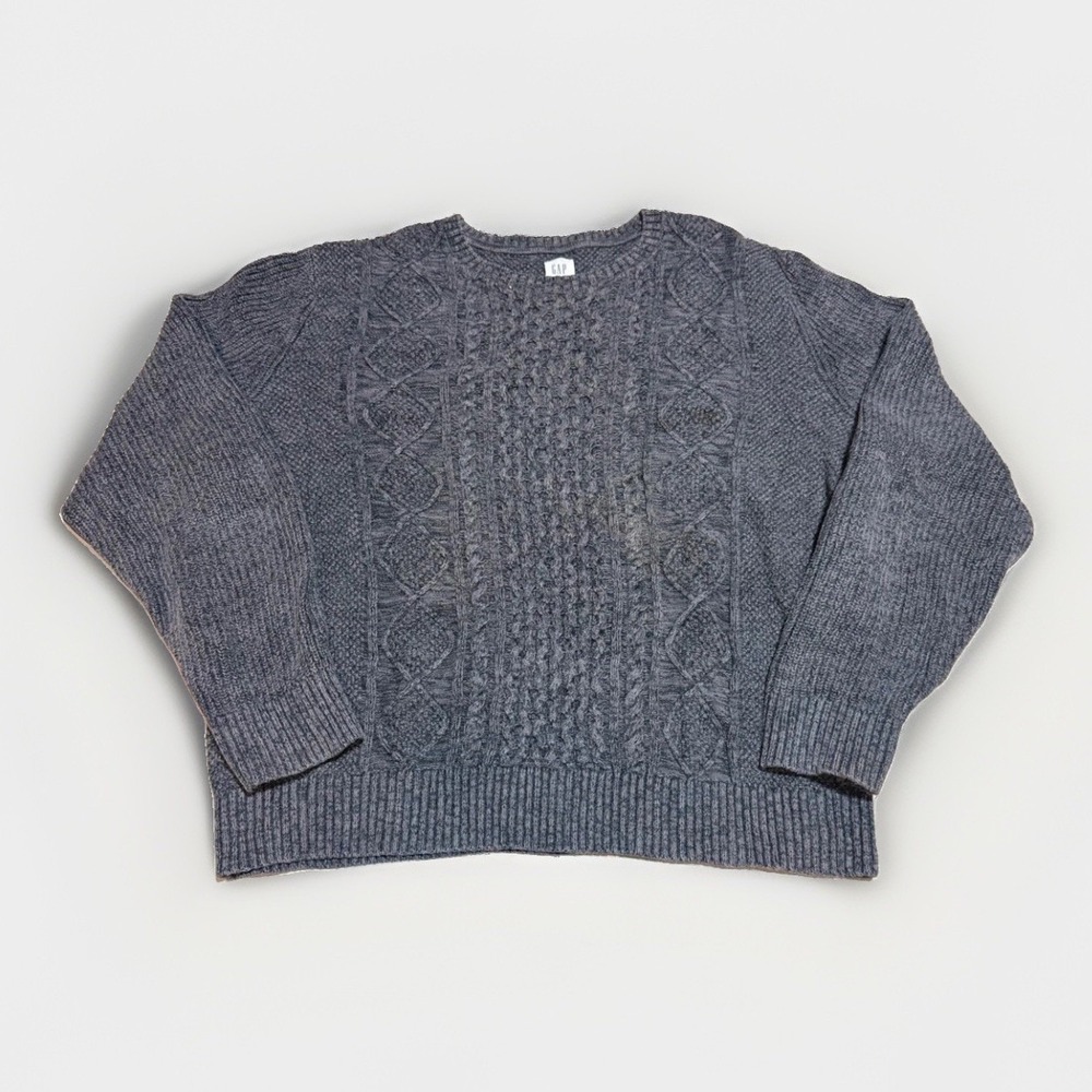 Gap Cable Knit Sweater Size L Crewneck Charcoal Gray 100% Cotton Mens